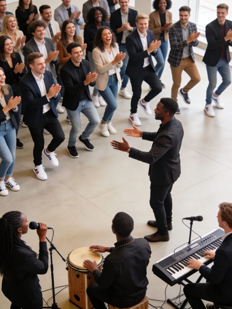 Menschen bei einem Vacls-Gesang in fröhlicher Runde